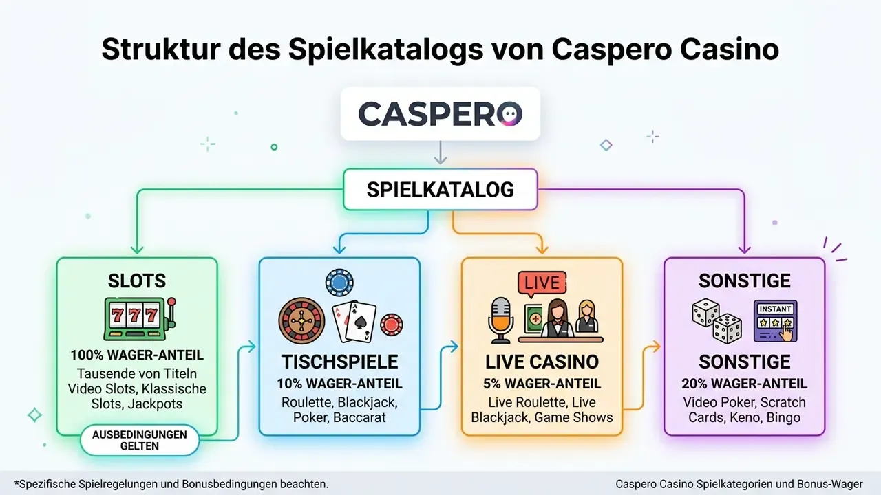 Caspero Casino Spielkategorien und Bonus-Wager
